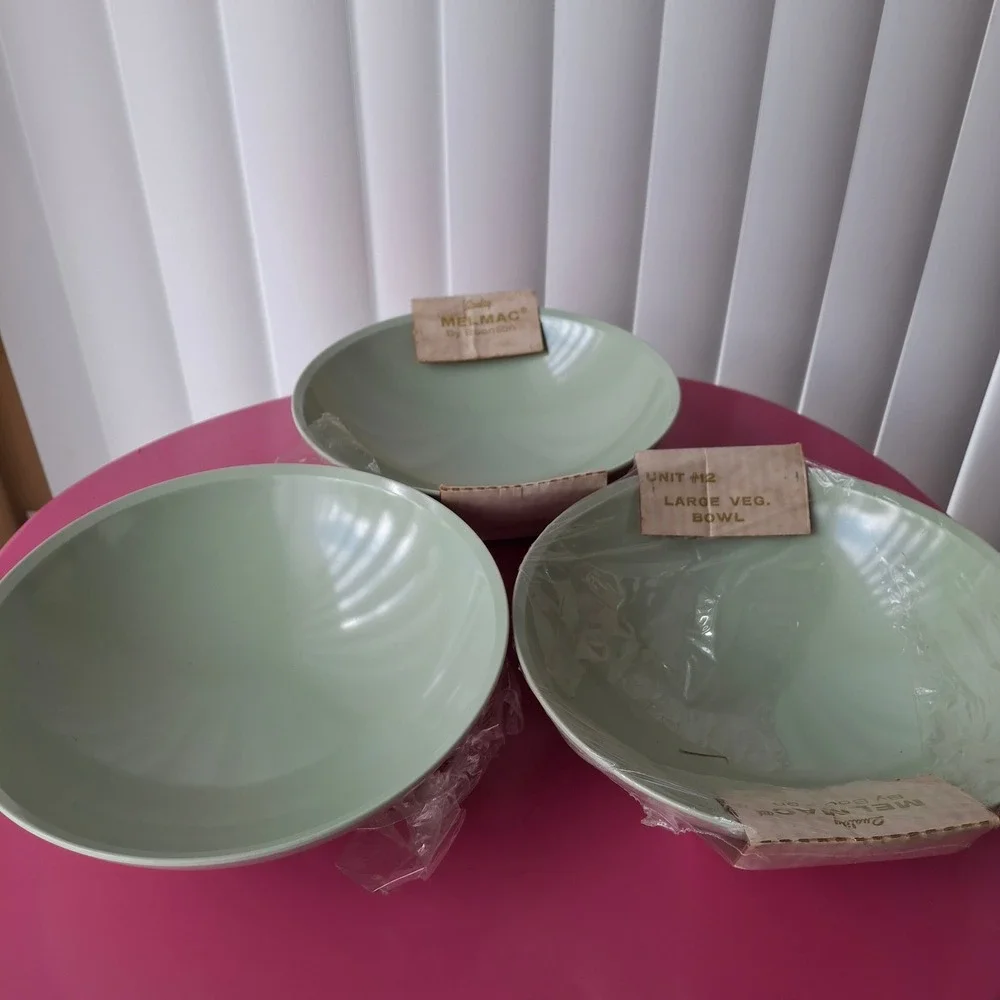 Boonton Melmac Large Vegetable Serving Bowl Seafoam Green Vintage Set of 3 MCM